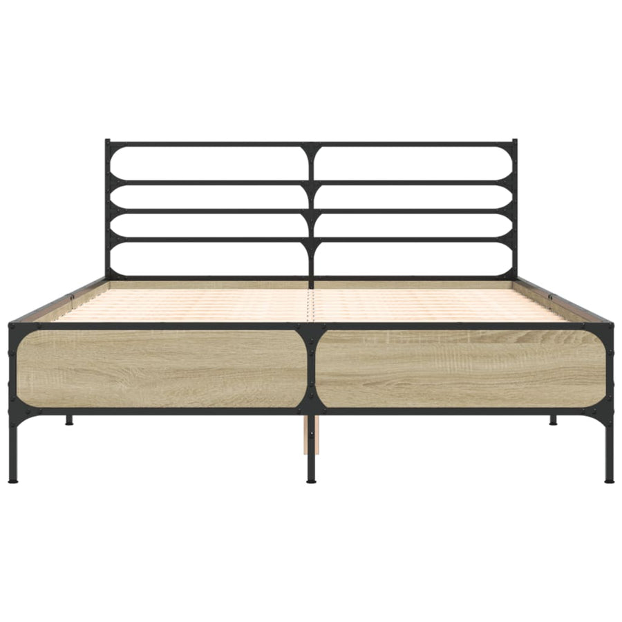 Bedframe bewerkt hout metaal sonoma eikenkleurig 120x190 cm