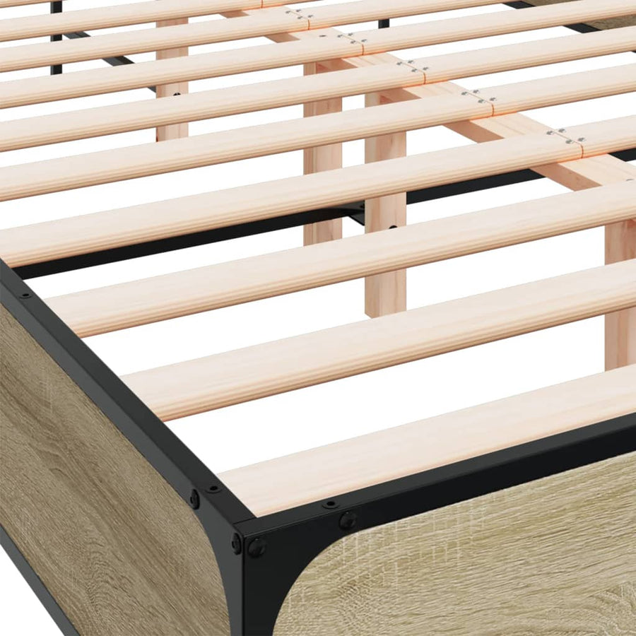 Bedframe bewerkt hout metaal sonoma eikenkleurig 120x190 cm