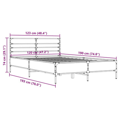 Bedframe bewerkt hout metaal sonoma eikenkleurig 120x190 cm