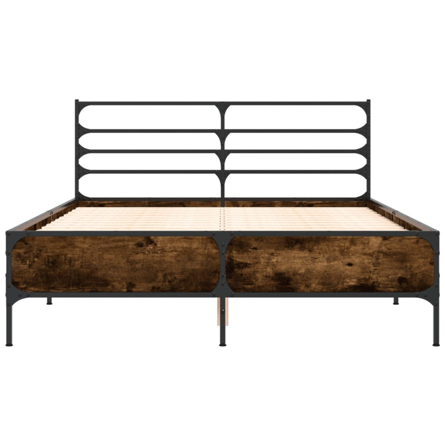 Bedframe bewerkt hout metaal gerookt eikenkleurig 120x190 cm
