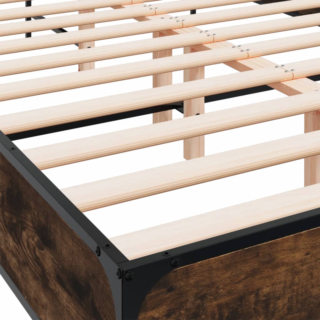Bedframe bewerkt hout metaal gerookt eikenkleurig 120x190 cm