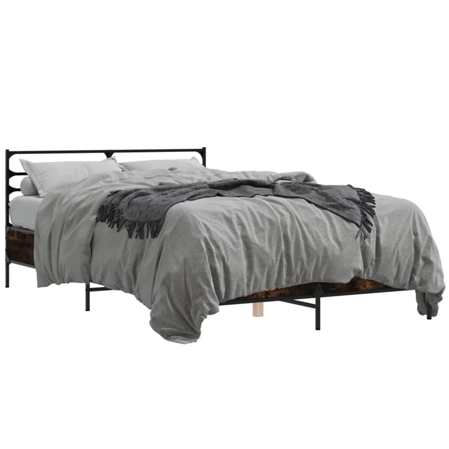 Bedframe bewerkt hout metaal gerookt eikenkleurig 120x190 cm