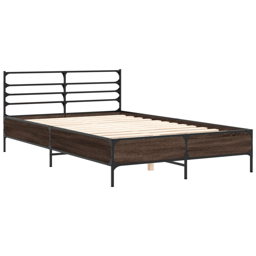 Bedframe bewerkt hout metaal bruin eikenkleur 120x190 cm