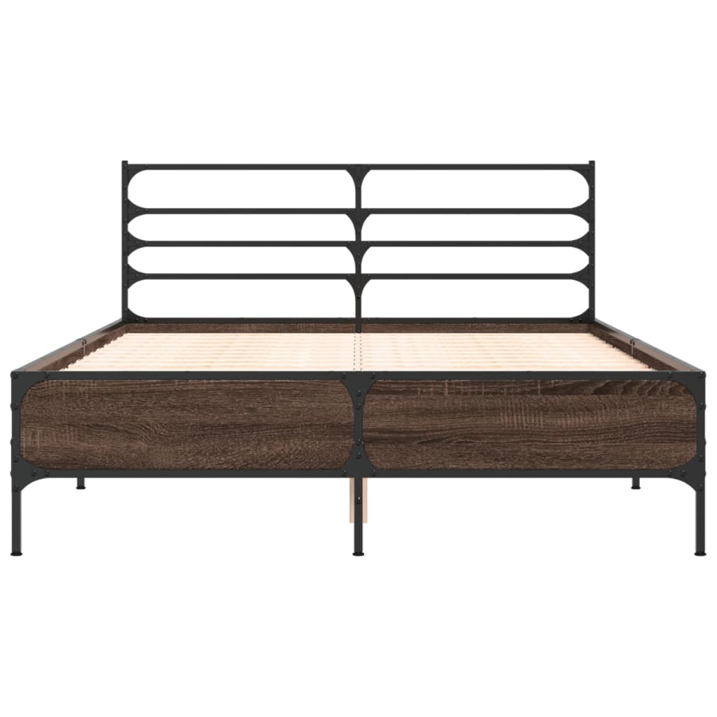 Bedframe bewerkt hout metaal bruin eikenkleur 120x190 cm