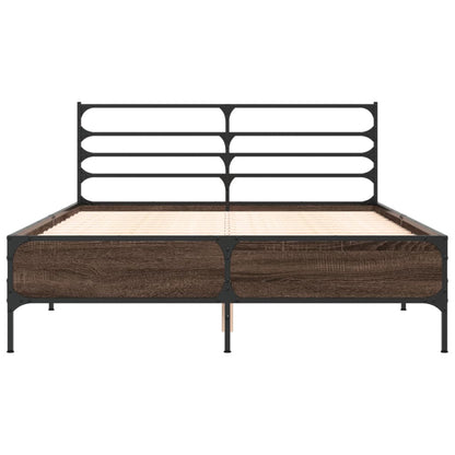 Bedframe bewerkt hout metaal bruin eikenkleur 120x190 cm