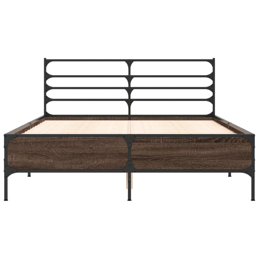 Bedframe bewerkt hout metaal bruin eikenkleur 120x190 cm