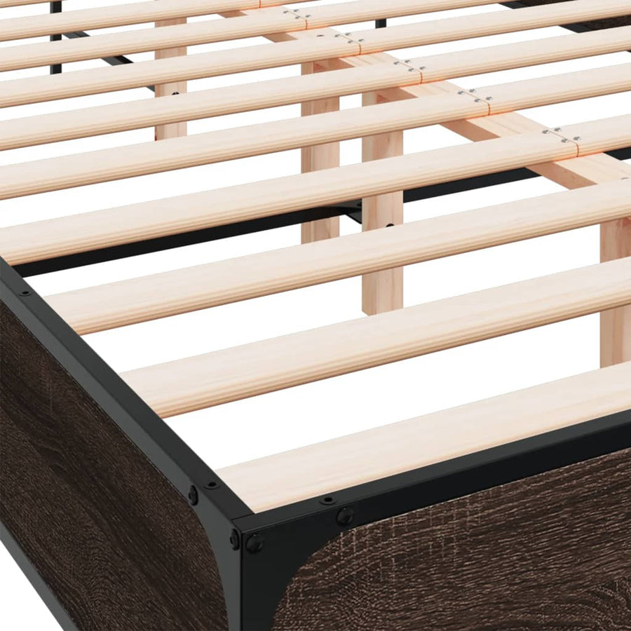 Bedframe bewerkt hout metaal bruin eikenkleur 120x190 cm