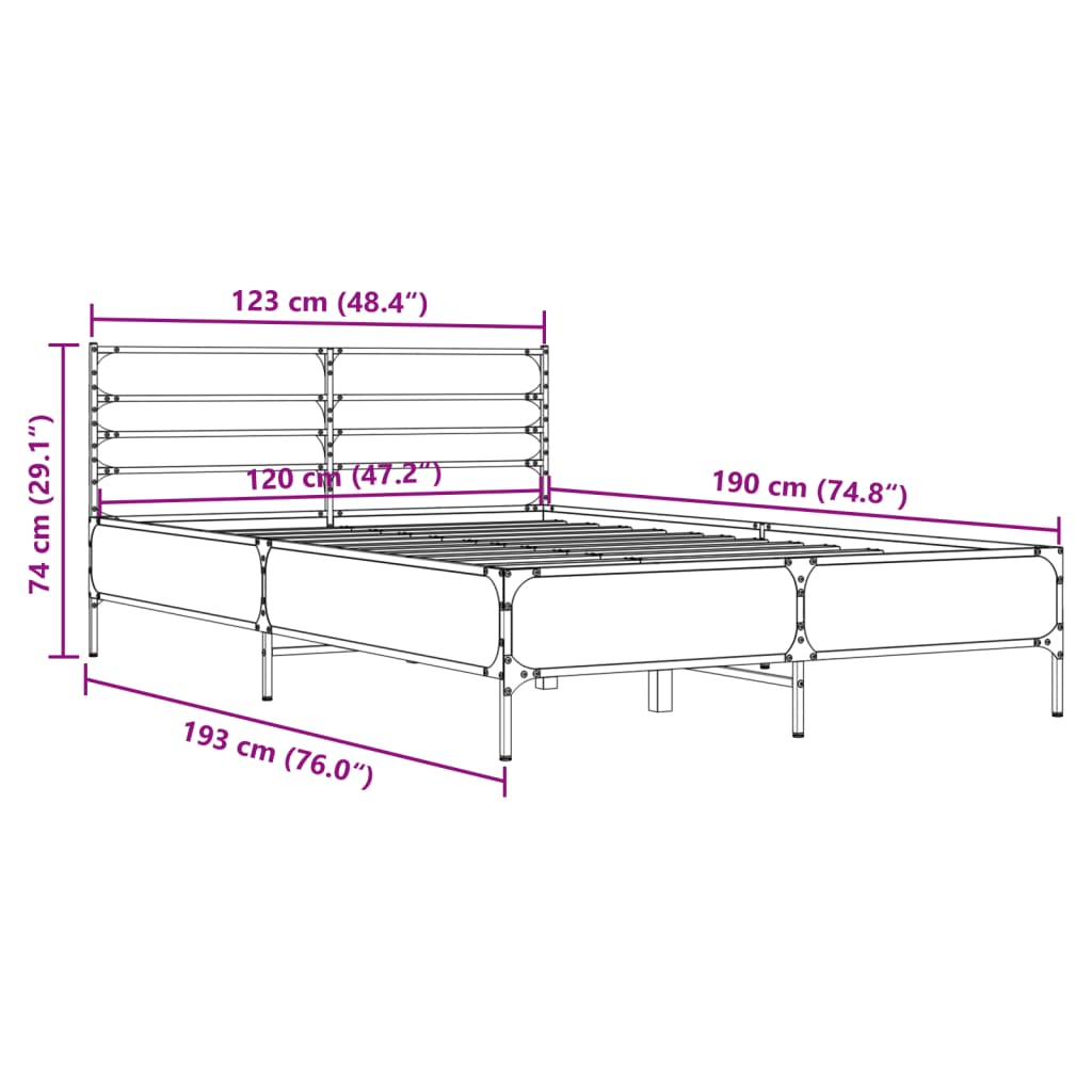 Bedframe bewerkt hout metaal bruin eikenkleur 120x190 cm