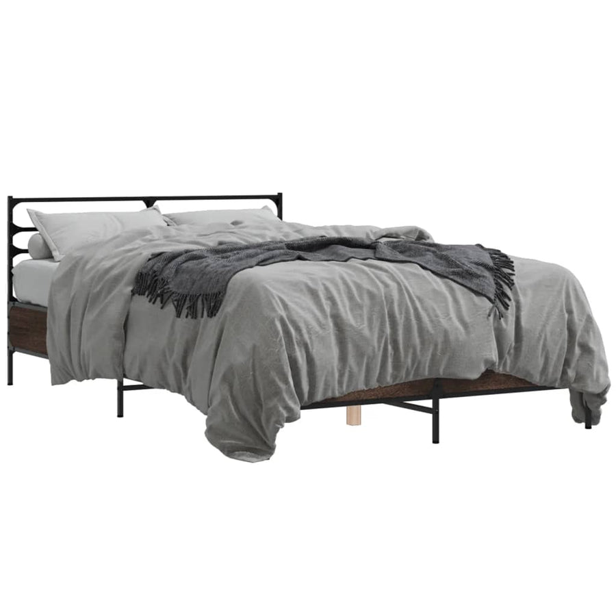 Bedframe bewerkt hout metaal bruin eikenkleur 120x190 cm