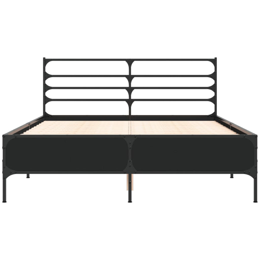 Bedframe bewerkt hout metaal zwart 135x190 cm