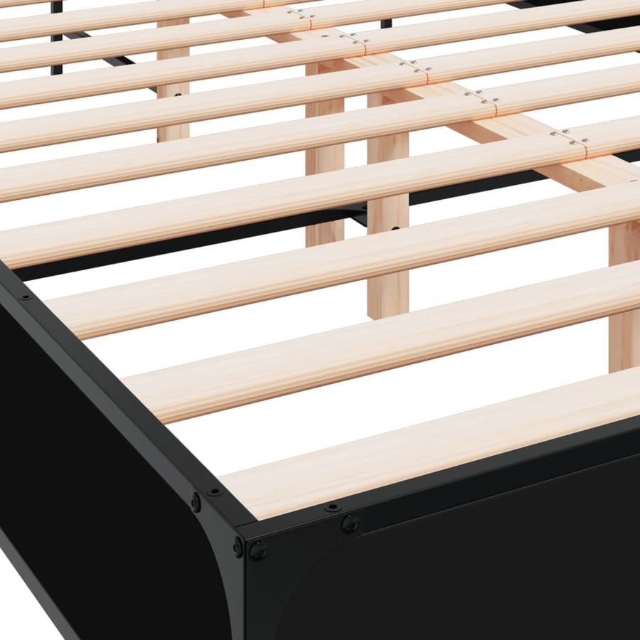 Bedframe bewerkt hout metaal zwart 135x190 cm
