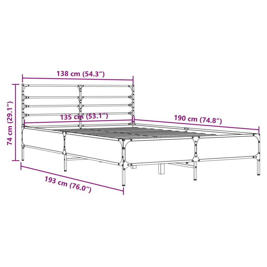 Bedframe bewerkt hout metaal zwart 135x190 cm