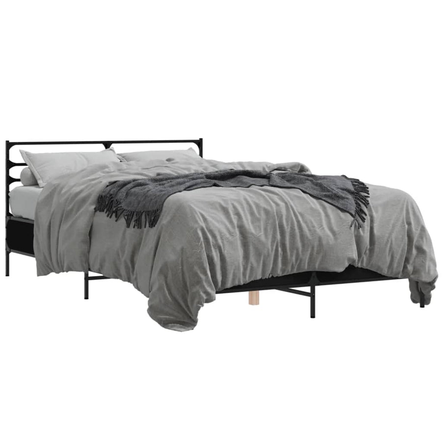 Bedframe bewerkt hout metaal zwart 135x190 cm