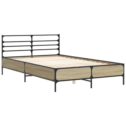 Bedframe bewerkt hout metaal sonoma eikenkleurig 135x190 cm
