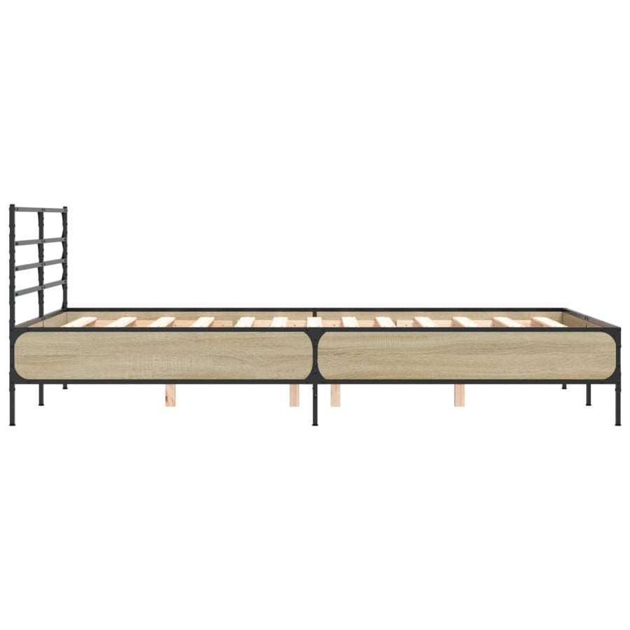 Bedframe bewerkt hout metaal sonoma eikenkleurig 135x190 cm