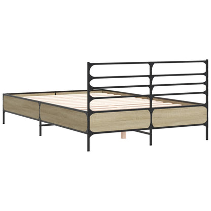 Bedframe bewerkt hout metaal sonoma eikenkleurig 135x190 cm