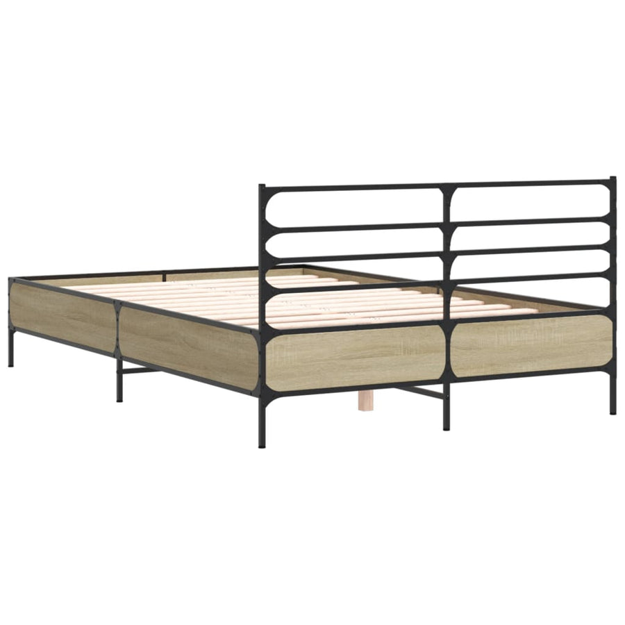 Bedframe bewerkt hout metaal sonoma eikenkleurig 135x190 cm
