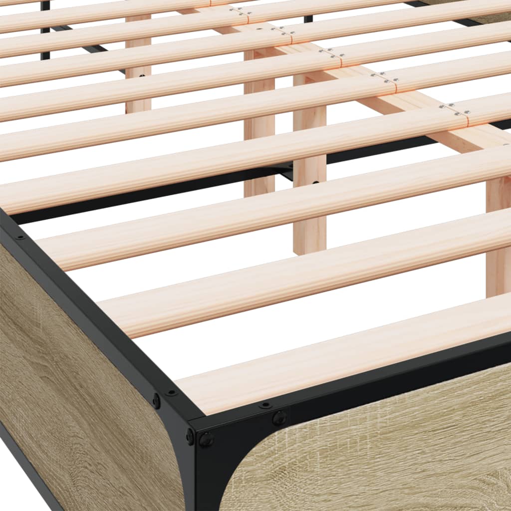 Bedframe bewerkt hout metaal sonoma eikenkleurig 135x190 cm