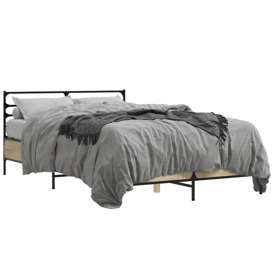 Bedframe bewerkt hout metaal sonoma eikenkleurig 135x190 cm