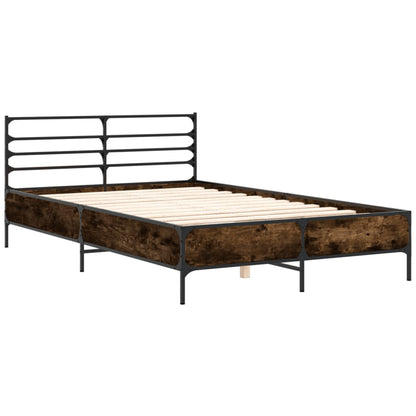 Bedframe bewerkt hout metaal gerookt eikenkleurig 135x190 cm