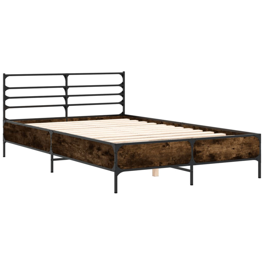 Bedframe bewerkt hout metaal gerookt eikenkleurig 135x190 cm