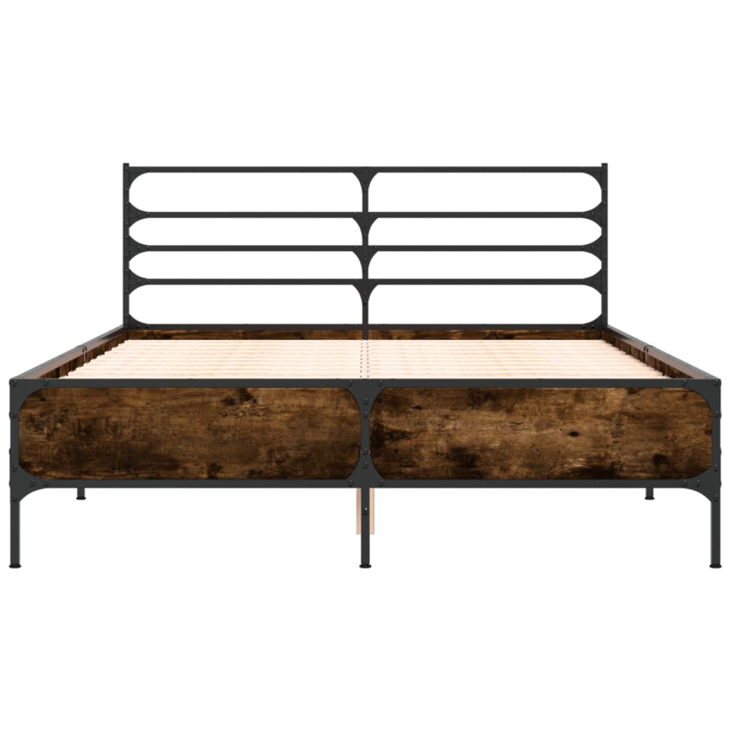 Bedframe bewerkt hout metaal gerookt eikenkleurig 135x190 cm