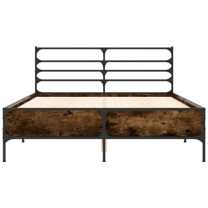 Bedframe bewerkt hout metaal gerookt eikenkleurig 135x190 cm