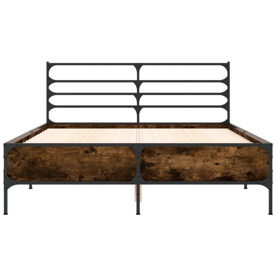 Bedframe bewerkt hout metaal gerookt eikenkleurig 135x190 cm