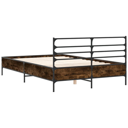 Bedframe bewerkt hout metaal gerookt eikenkleurig 135x190 cm