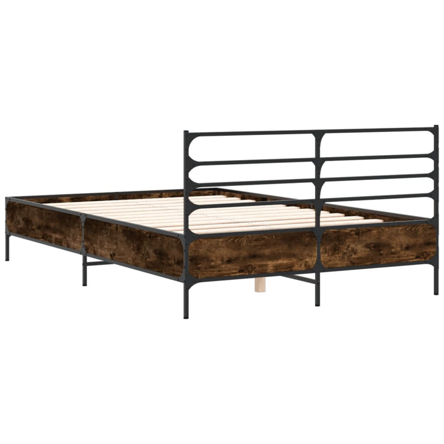 Bedframe bewerkt hout metaal gerookt eikenkleurig 135x190 cm