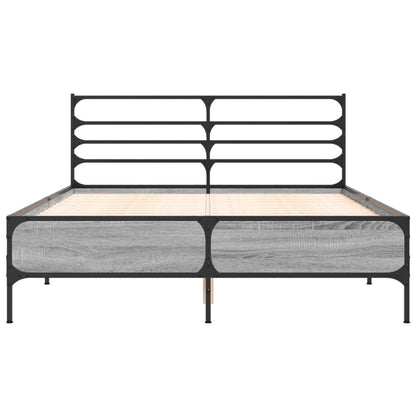 Bedframe bewerkt hout metaal grijs sonoma eiken 135x190 cm