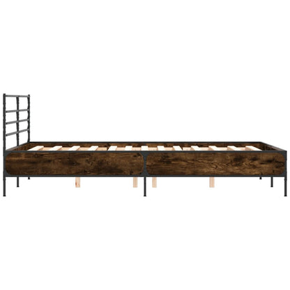 Bedframe bewerkt hout metaal bruin eikenkleur 135x190 cm