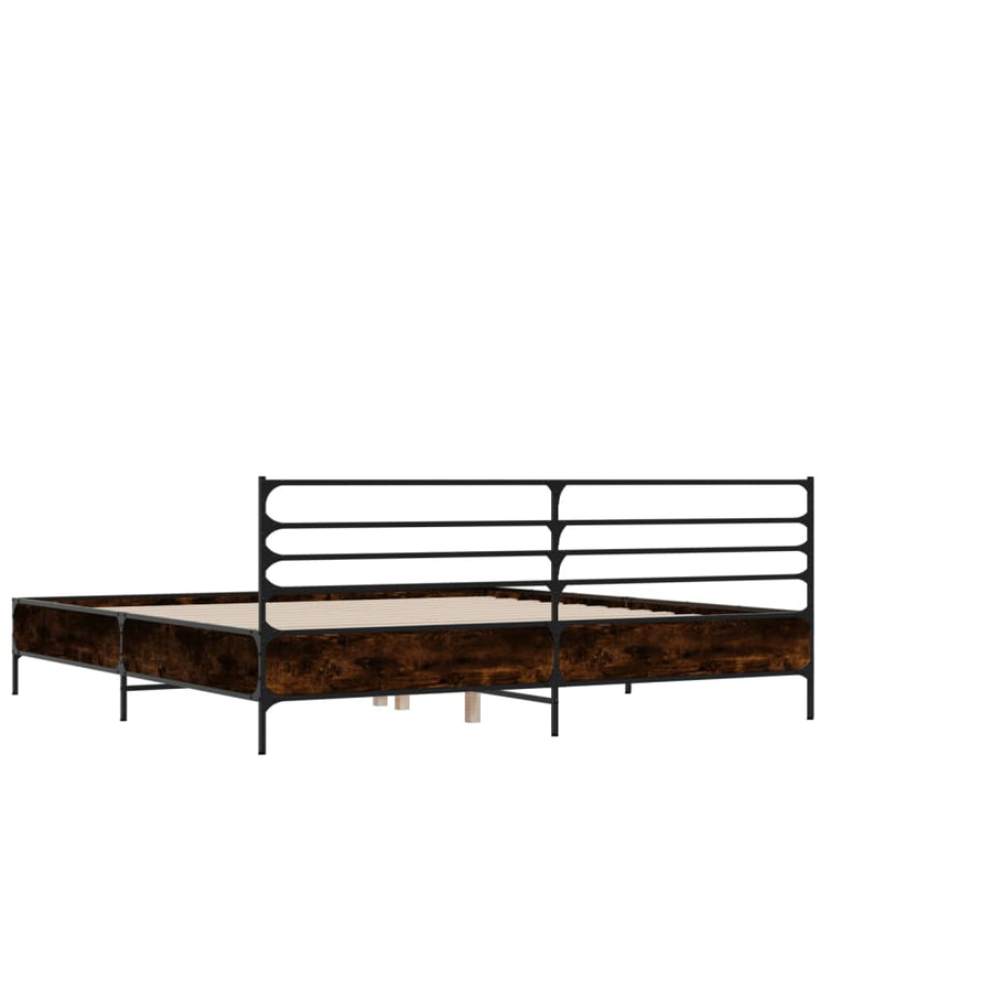 Bedframe bewerkt hout metaal bruin eikenkleur 135x190 cm