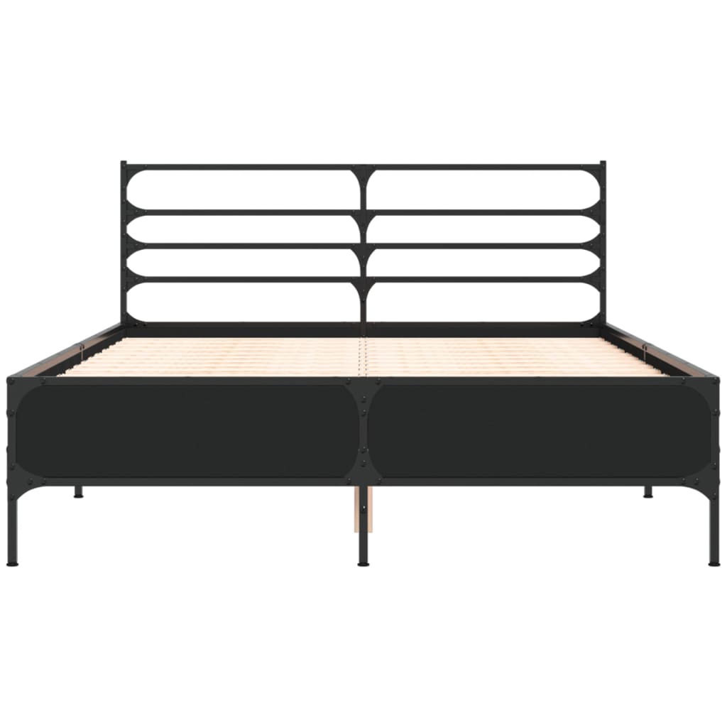 Bedframe LED bewerkt hout metaal zwart 140x190 cm