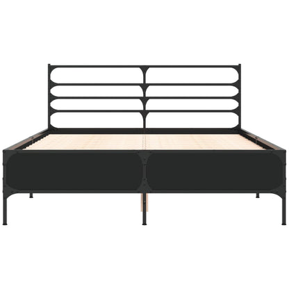 Bedframe LED bewerkt hout metaal zwart 140x190 cm