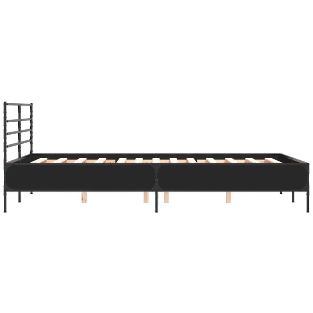 Bedframe LED bewerkt hout metaal zwart 140x190 cm