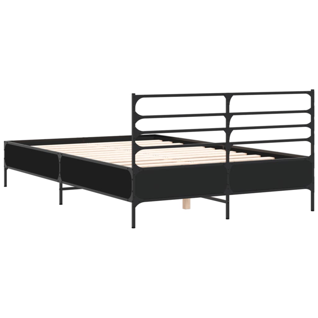Bedframe LED bewerkt hout metaal zwart 140x190 cm