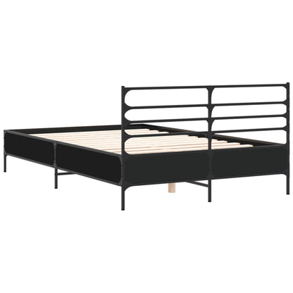 Bedframe LED bewerkt hout metaal zwart 140x190 cm