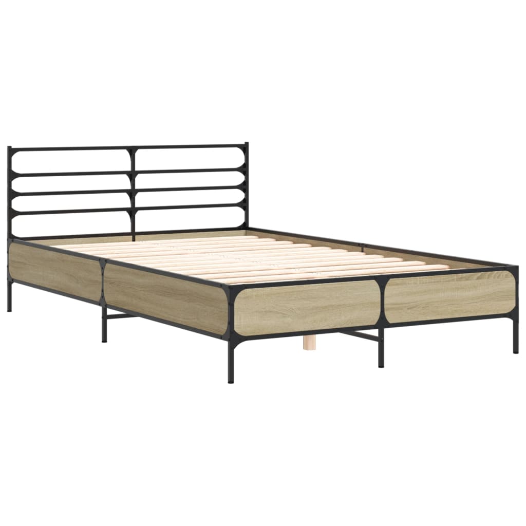 Bedframe bewerkt hout metaal sonoma eikenkleurig 90x190 cm