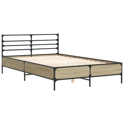Bedframe bewerkt hout metaal sonoma eikenkleurig 90x190 cm