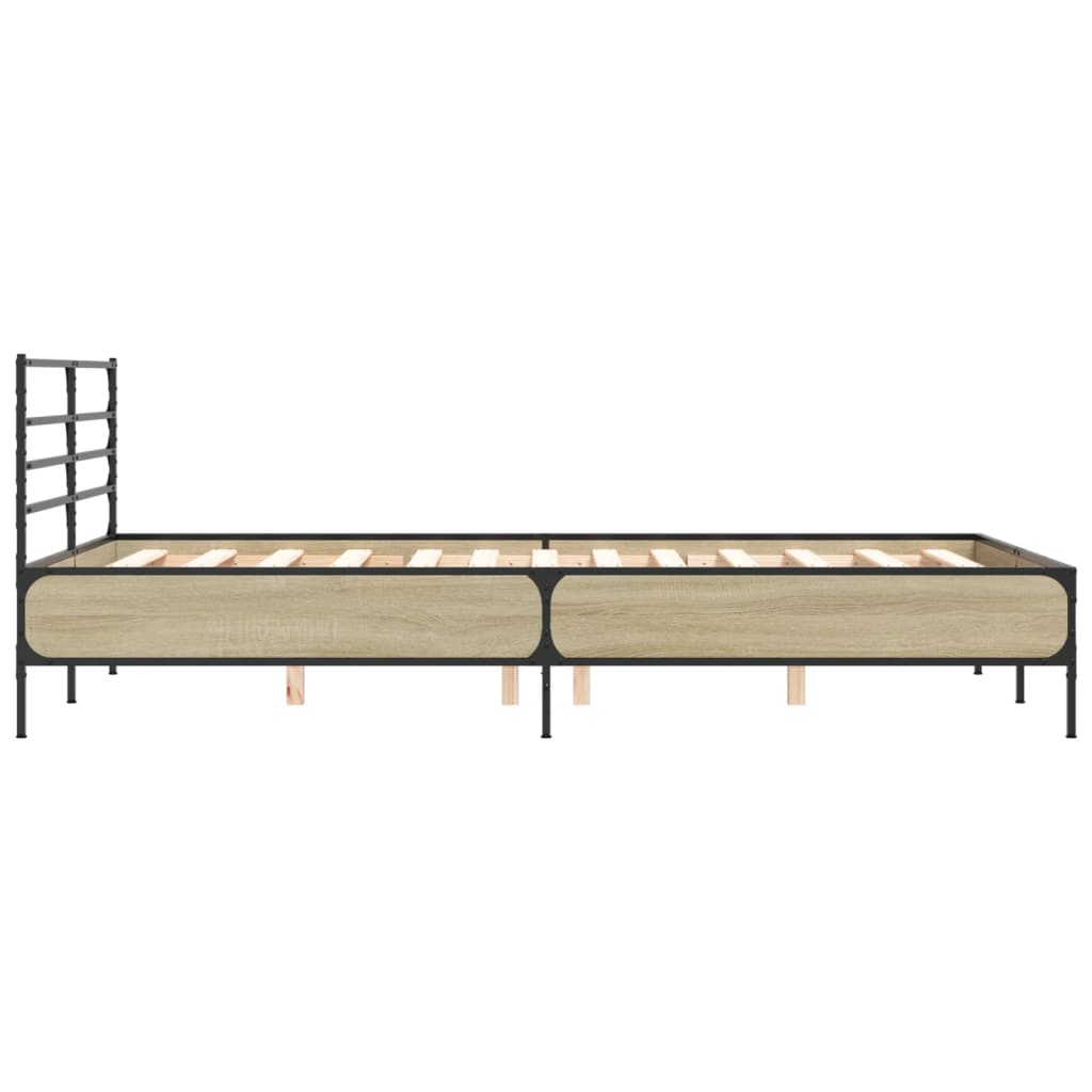 Bedframe bewerkt hout metaal sonoma eikenkleurig 90x190 cm