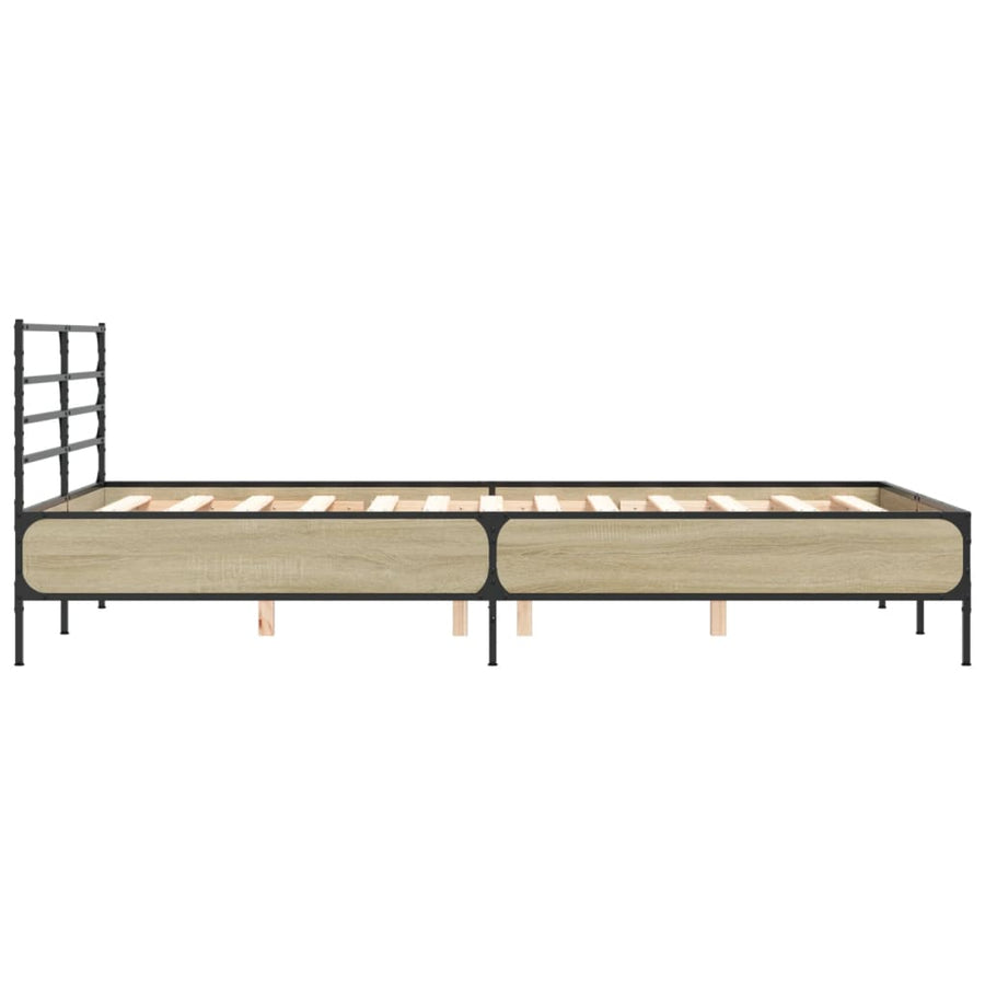 Bedframe bewerkt hout metaal sonoma eikenkleurig 90x190 cm