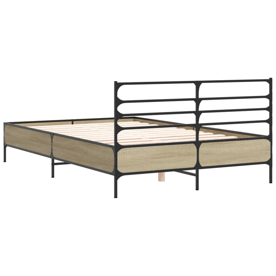 Bedframe bewerkt hout metaal sonoma eikenkleurig 90x190 cm