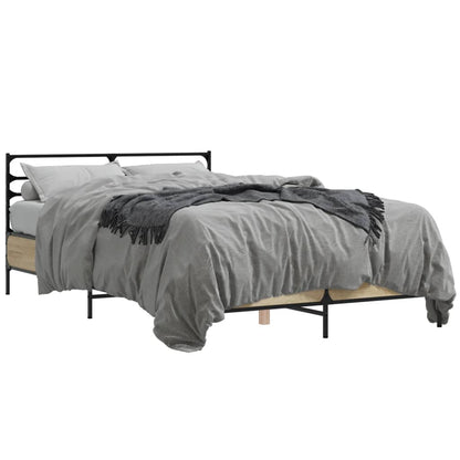 Bedframe bewerkt hout metaal sonoma eikenkleurig 90x190 cm