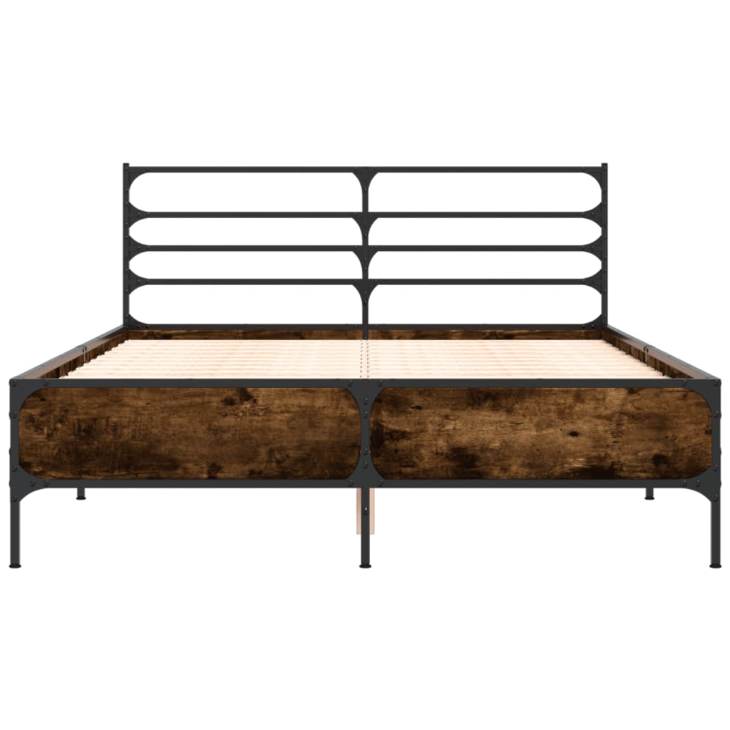 Bedframe bewerkt hout metaal gerookt eikenkleurig 140x190 cm