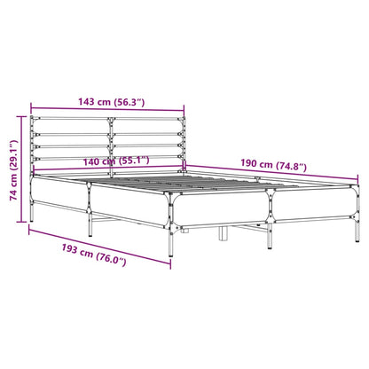 Bedframe bewerkt hout metaal gerookt eikenkleurig 140x190 cm