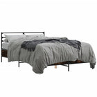 Bed frame ornate wood metal smoked oak effect 140x190 cm