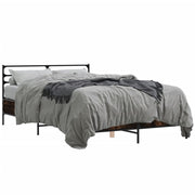 Bedframe 140x190 cm bewerkt hout metaal gerookt eiken
