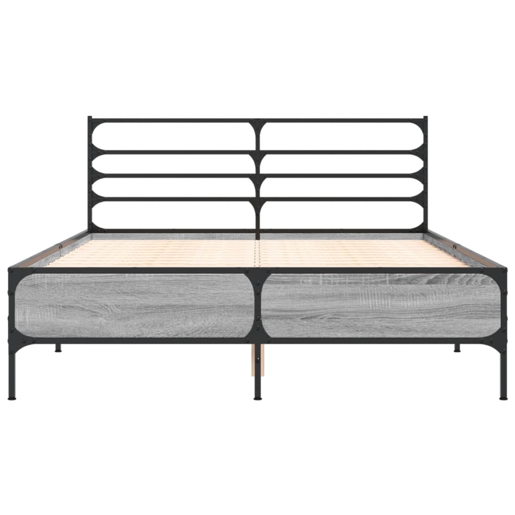 Bedframe bewerkt hout metaal grijs sonoma eiken 140x190 cm