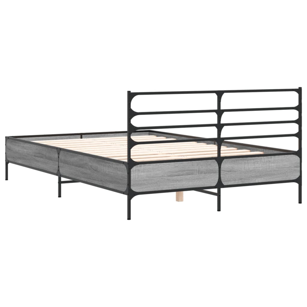 Bedframe bewerkt hout metaal grijs sonoma eiken 140x190 cm